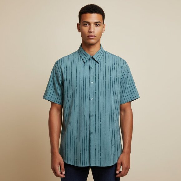 Lululemon Mens Large Collar Striped Short Sleeve Shirt - Picture 1 of 12